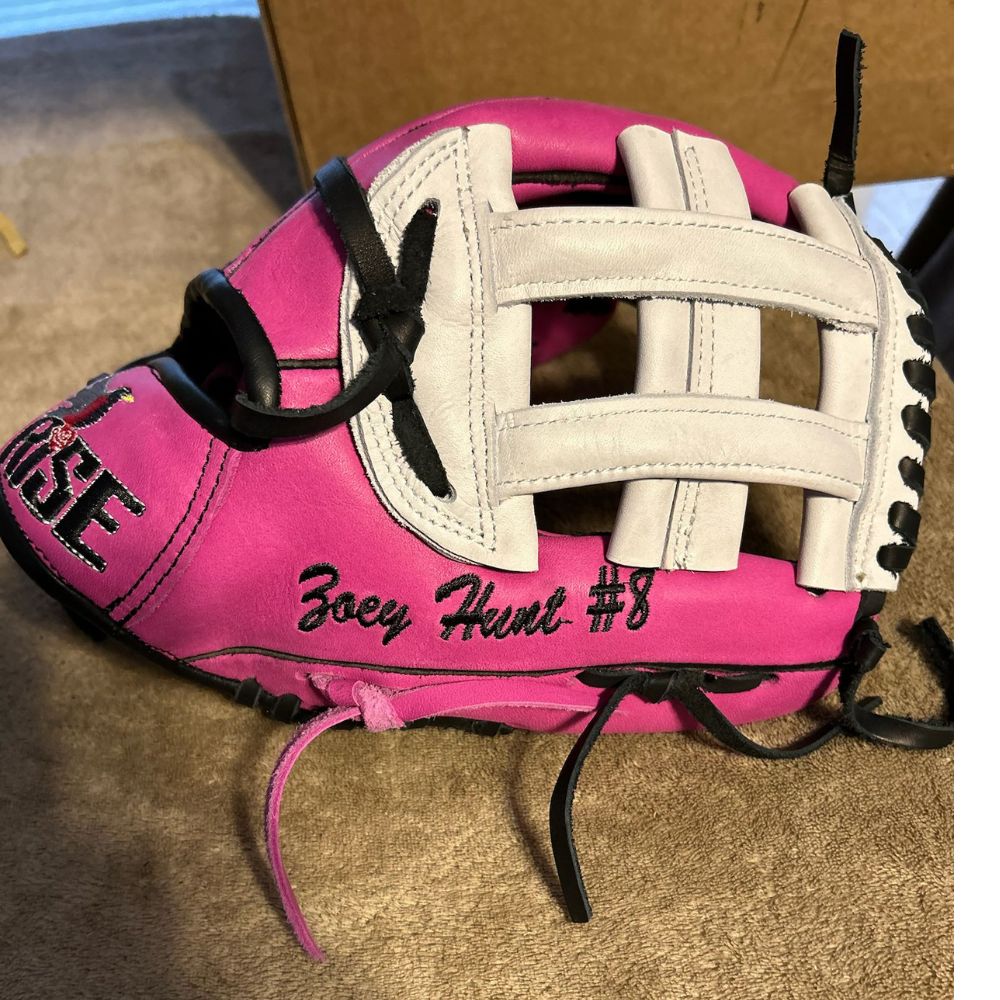 Custom RISE Fastpitch Softball Glove - Hot Pink & White H-Web - Image 3