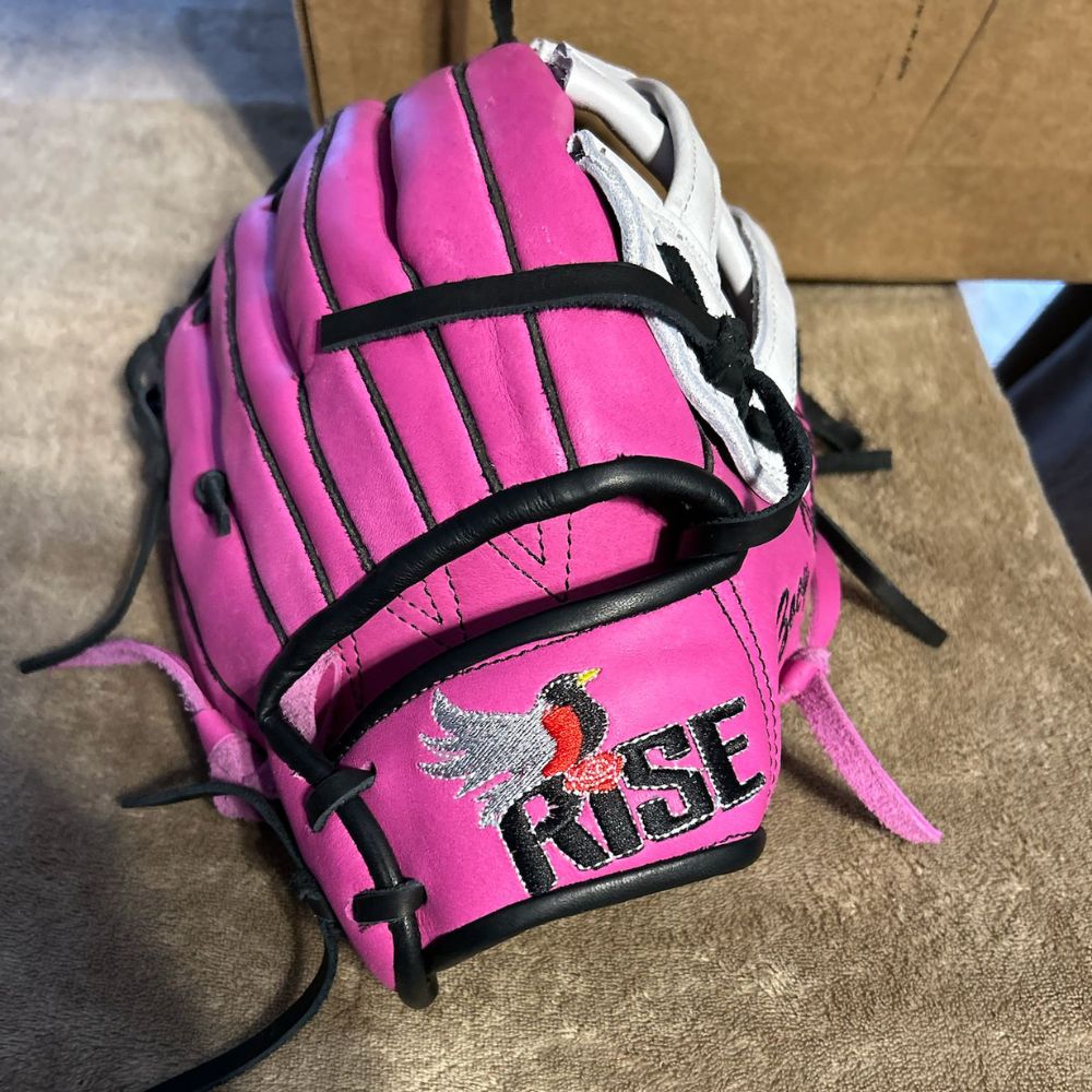 Pink softball glove with embroidery